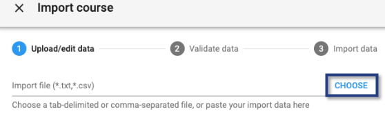 Course import screen. Choose option on far right.