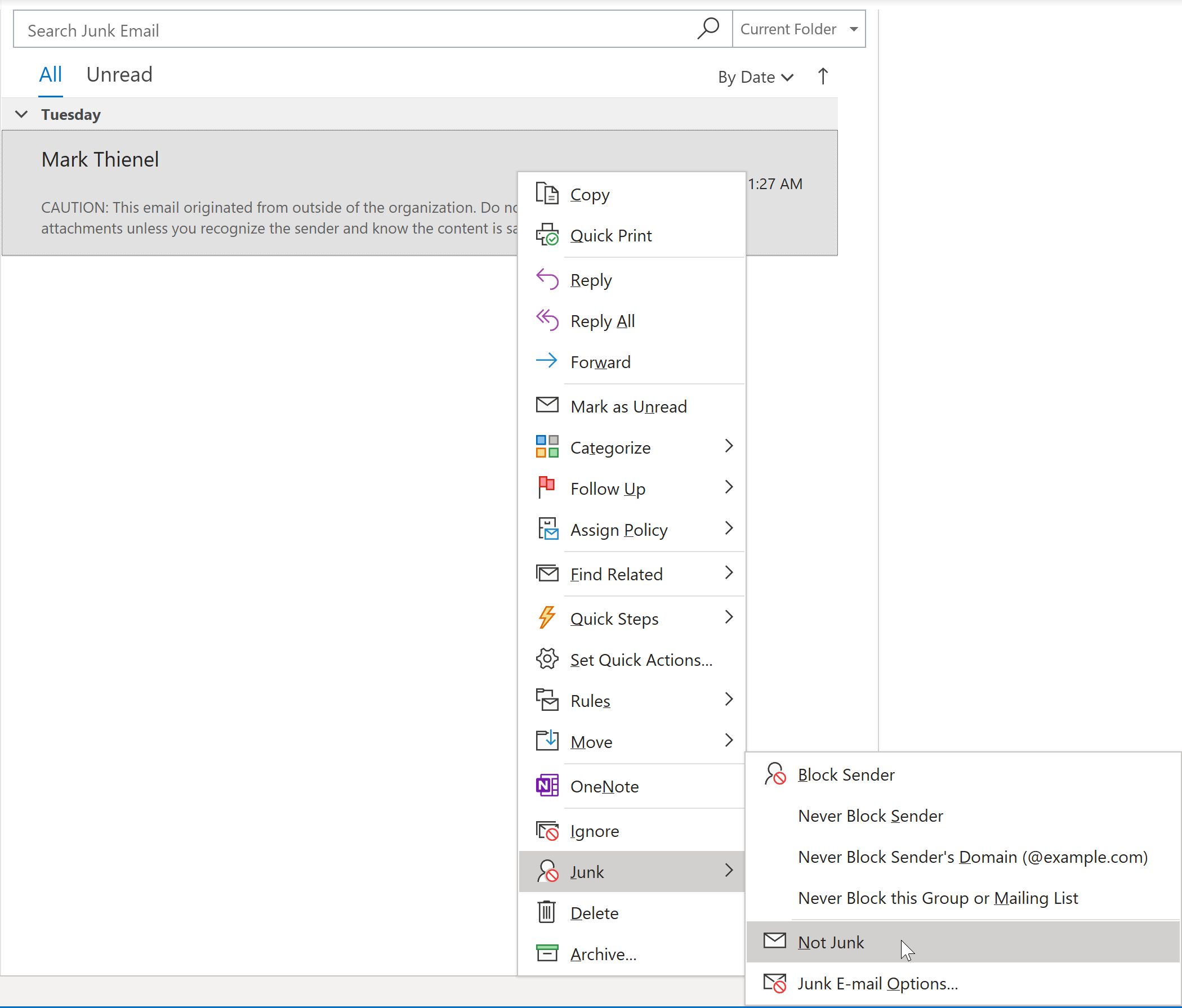 Reclassifying Junk Email Help Desk