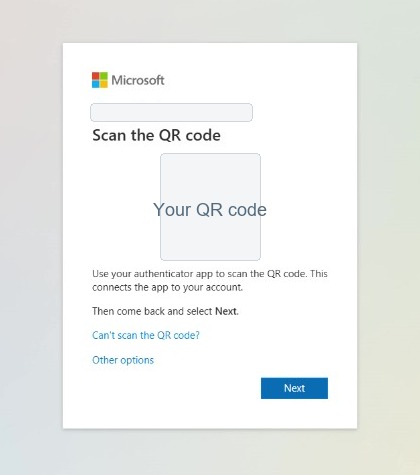 Scan the unique QR code displayed for your account. The example code is hidden.