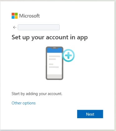On Set up your account in app, select Next.