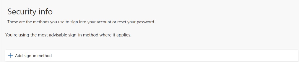 On Security info, click Add sign-in method.