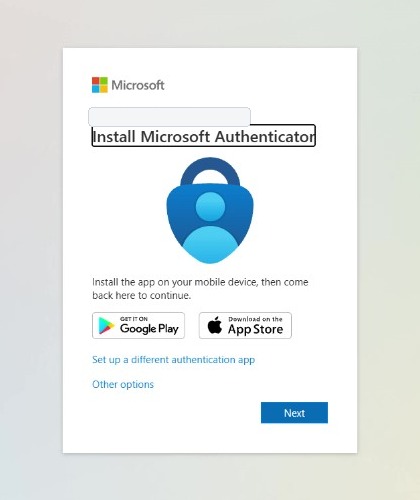 Select Set up a different authentication app for OTP code enrollment.