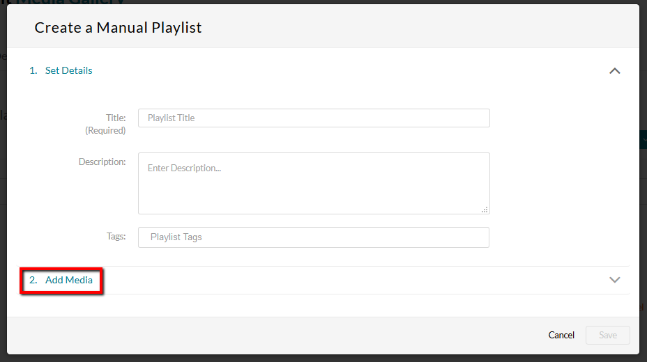 Manual playlist menu with Add Media link location highlighted