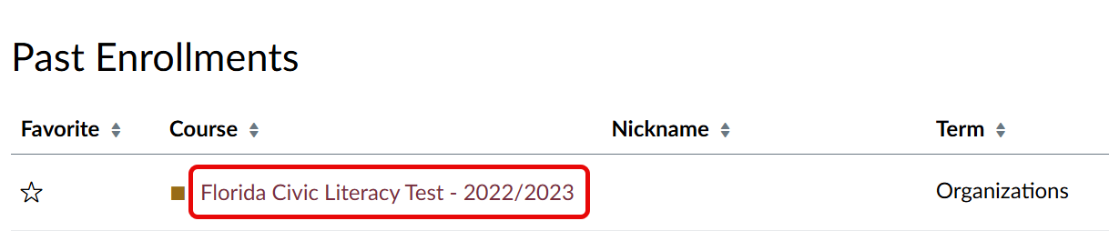 Screenshot of the Past Enrollments section on the All Courses page