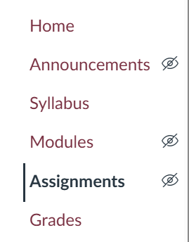 Course navigation menu highlighting the Assignments link