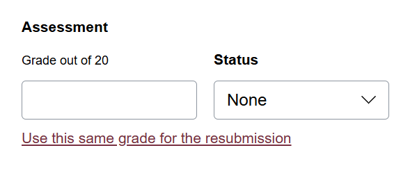 The Assessment box allowing for a score to be provided.