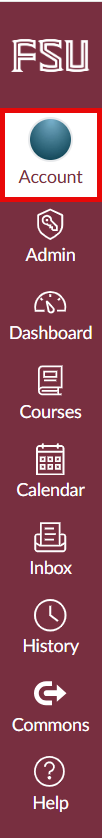 The Canvas global navigation menu highlighting the Account icon.
