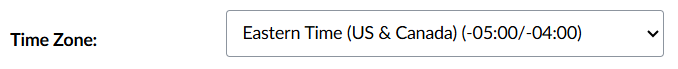 Time Zone drop-down menu set to Eastern Time.