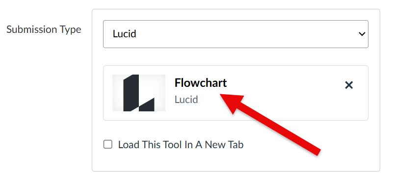 Screenshot confirming the Lucid document populated within the Assignment Submission Type block.