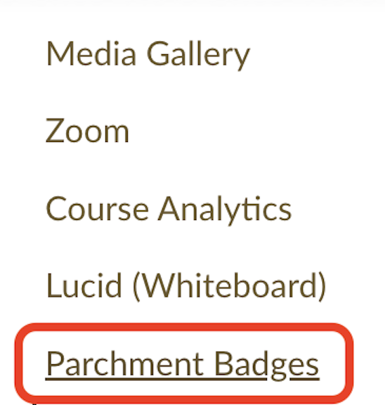 Parchment Badges in left-hand navigation menu