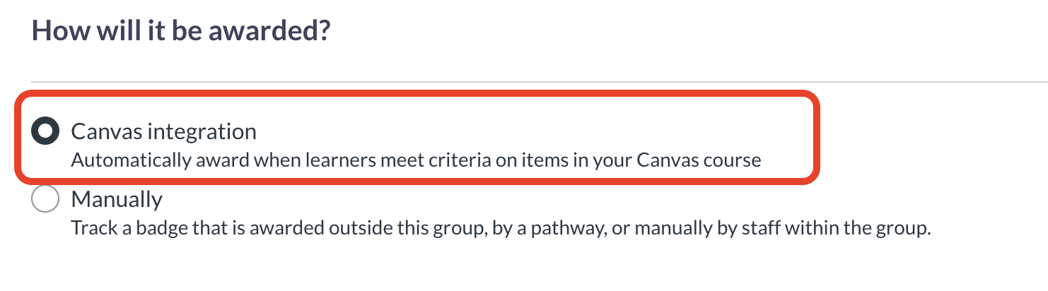 Canvas Integration option selection