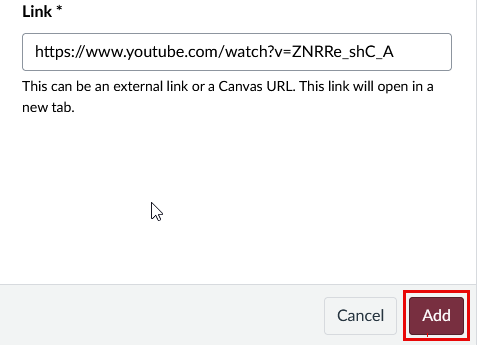 red box surrounding Add with link in the Link box