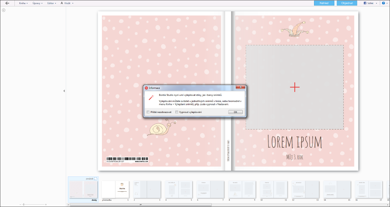 Potvrzení vylepšení po založení nové fotoknihy