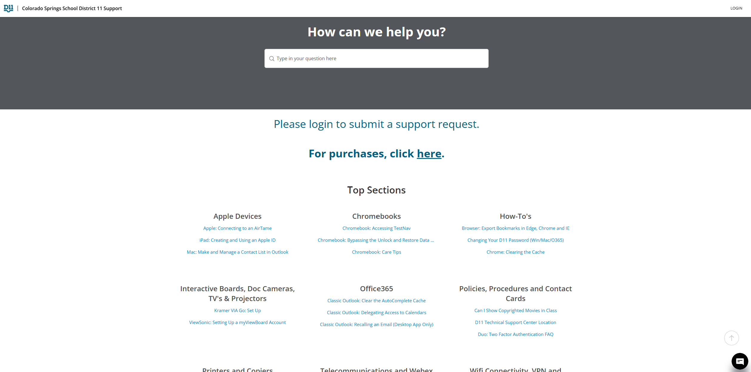 A screenshot of the District 11 Happyfox home page