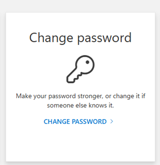 Screenshot of change password option in office365