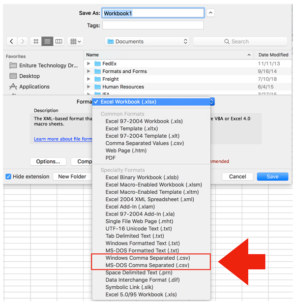 ms excel for mac proper csv file