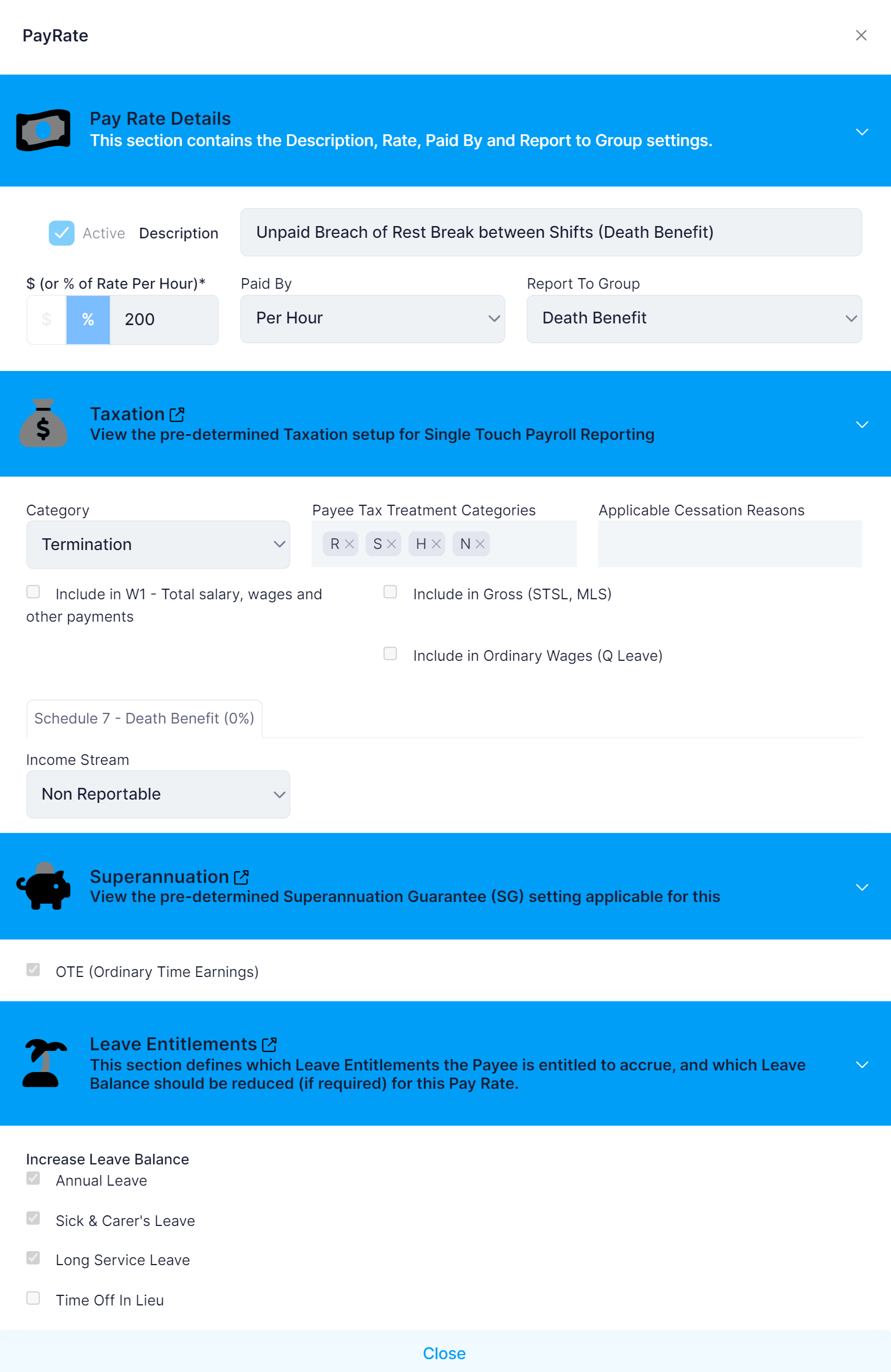 Unpaid Breach of Rest Break between Shifts (Death Benefit) ePayDay