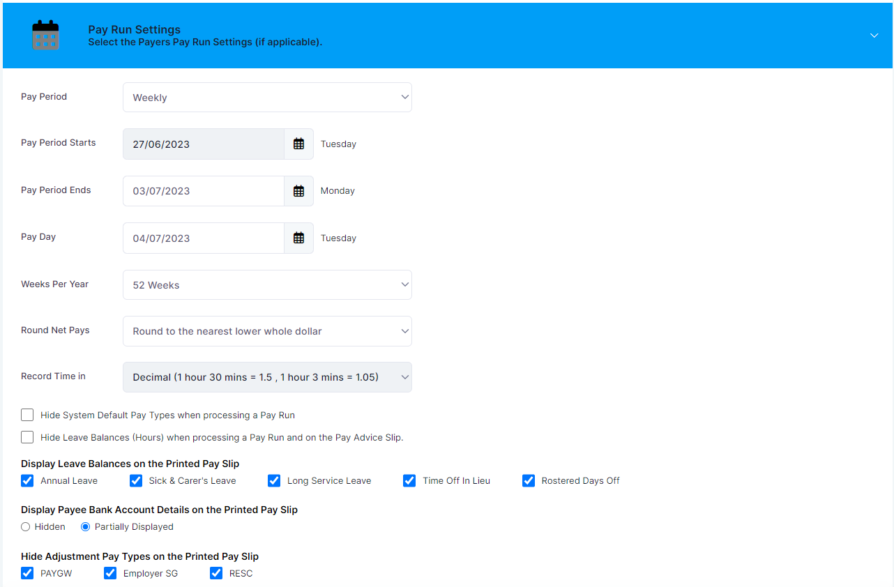 Pay Run Settings Explained E PayDay Support Services