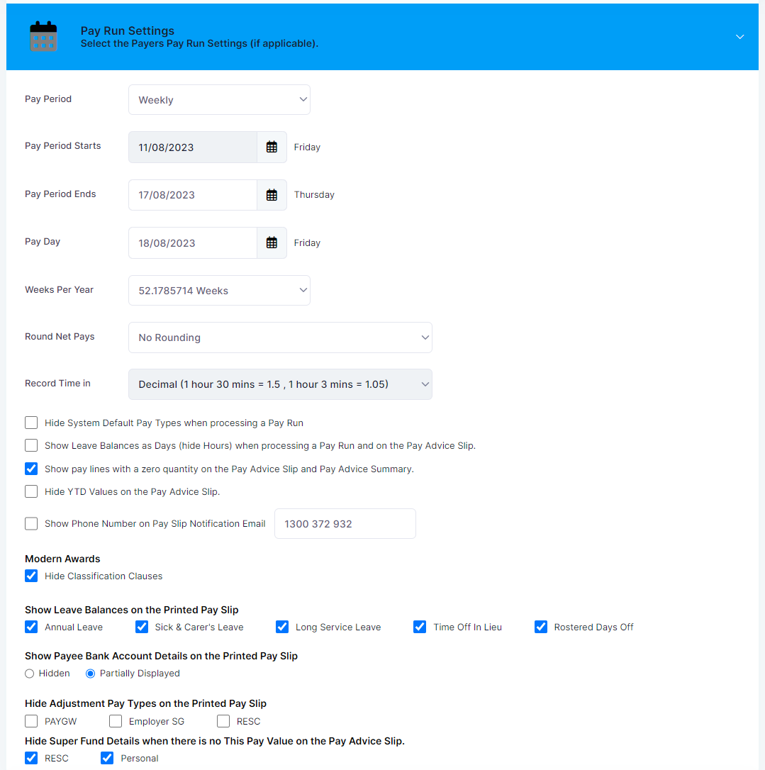 Pay Run Settings Explained E PayDay Support Services