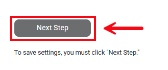 A screenshot with a red box and arrow highlighting the Next Step button used to save changes.