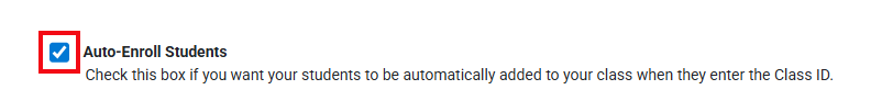 A red box highlights the checkbox for the Auto-enroll students option.