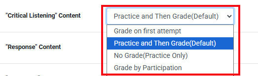 A screenshot with a red box highlighting the four grading options.