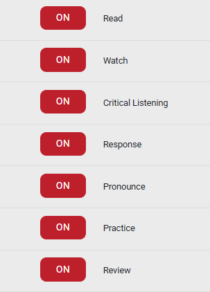A screenshot showing the different activity types available in Medical Language Lab.