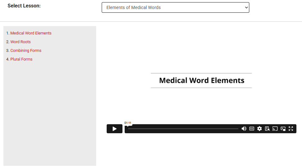 A screenshot of the Watch activity in Medical Language Lab.