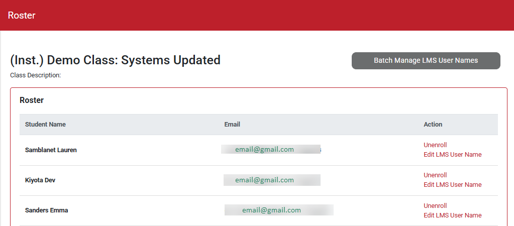 A screenshot of the Student Roster in Medical Language Lab.