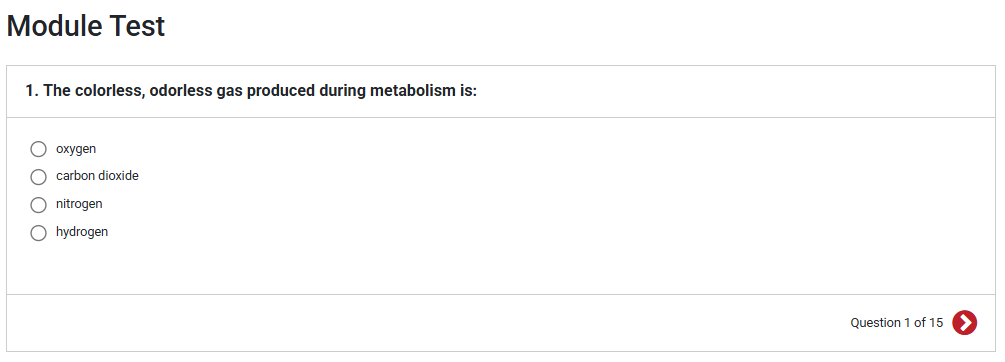 A multiple-choice module test question is shown.
