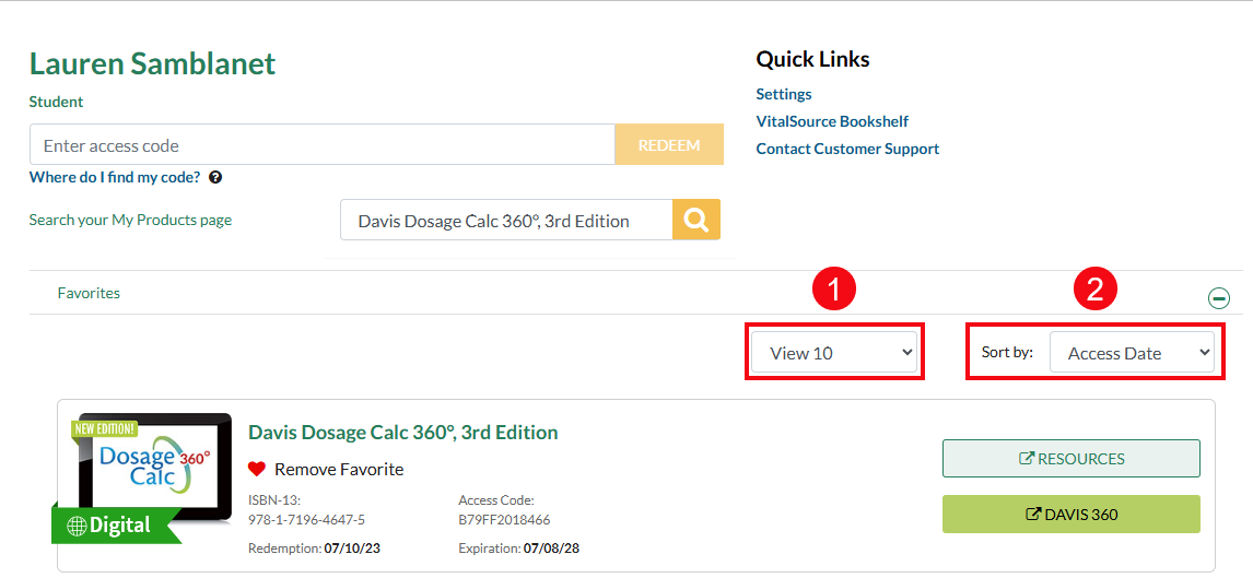 A screenshot of the homepage with red boxes and numbers highlighting the options to change how many products viewed (1) and the Sort By feature (2).