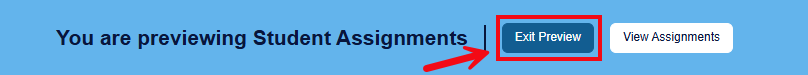 A screenshot of the header in the Student Preview with a red box and arrow highlighting the Exit Preview option.