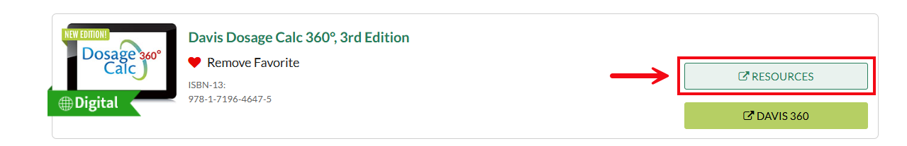A screenshot of fadavis.com with a red box and arrow highlighting the Resources button.