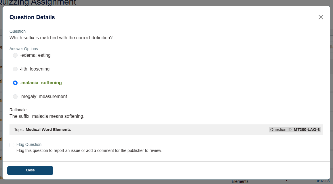 A screenshot of a Question Details page.