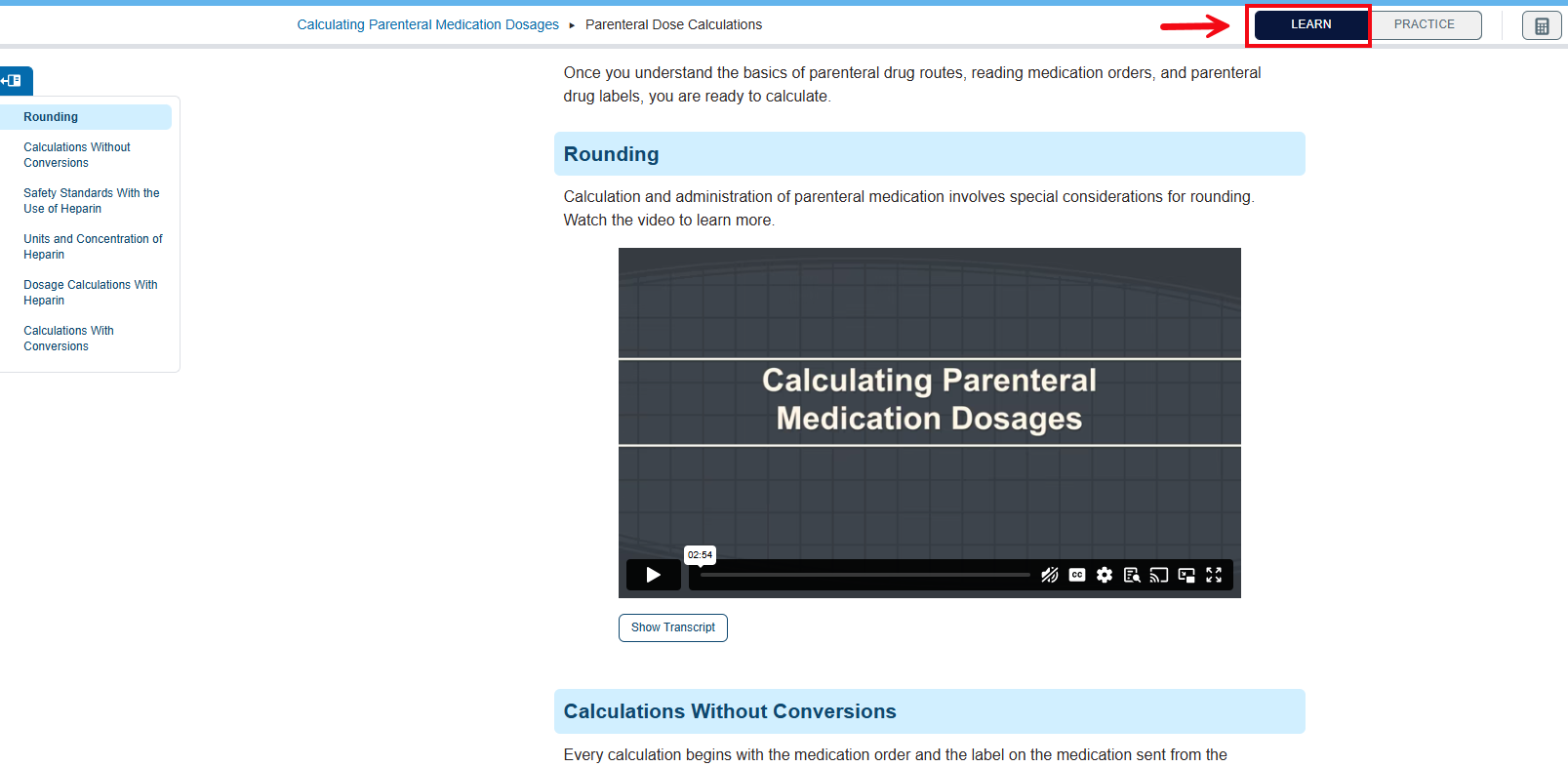 A screenshot of a Learn portion of an assignment with a red box and arrow highlighting the Learn label.