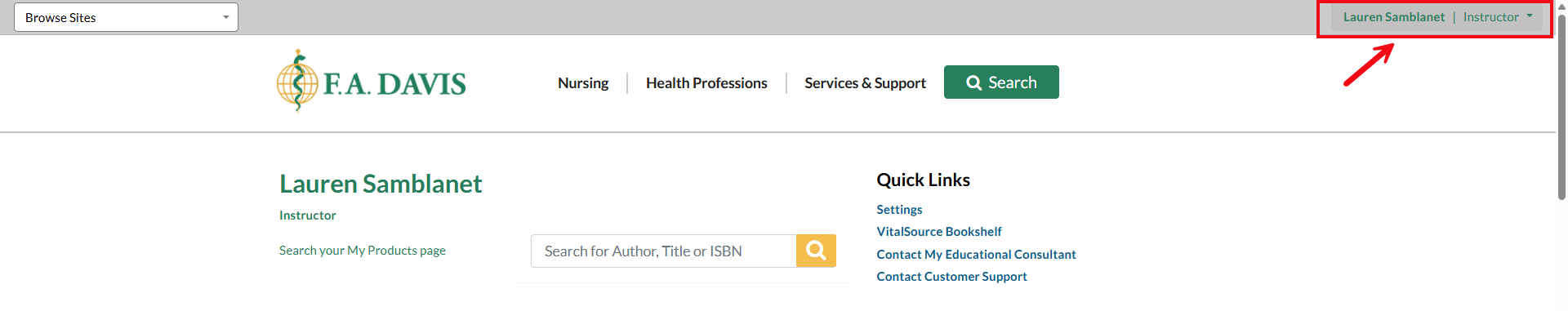 A screenshot of fdadavis.com with a red box and arrow highlighting the name option.