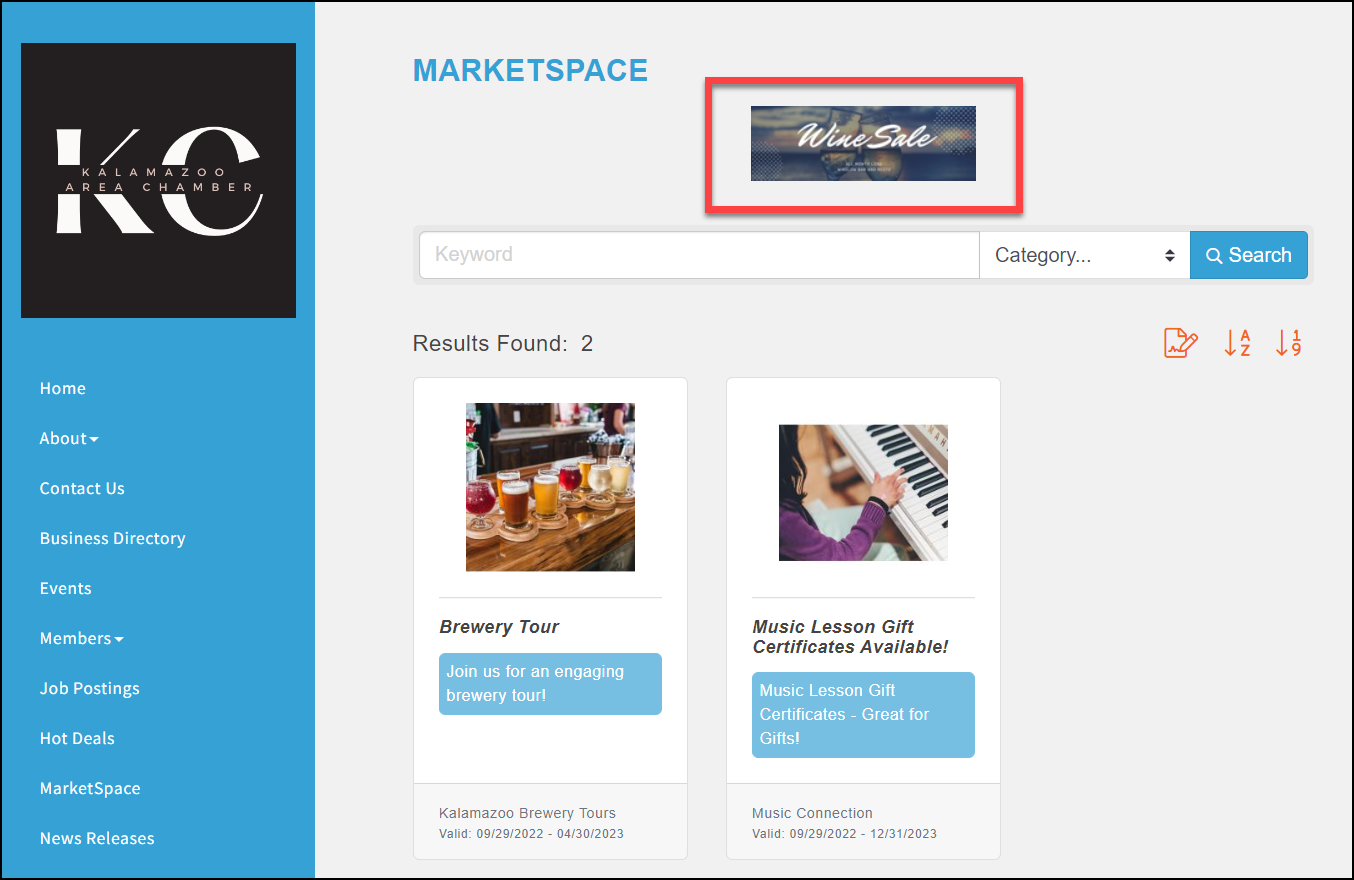 Sample MarketSpace with Banner Ad