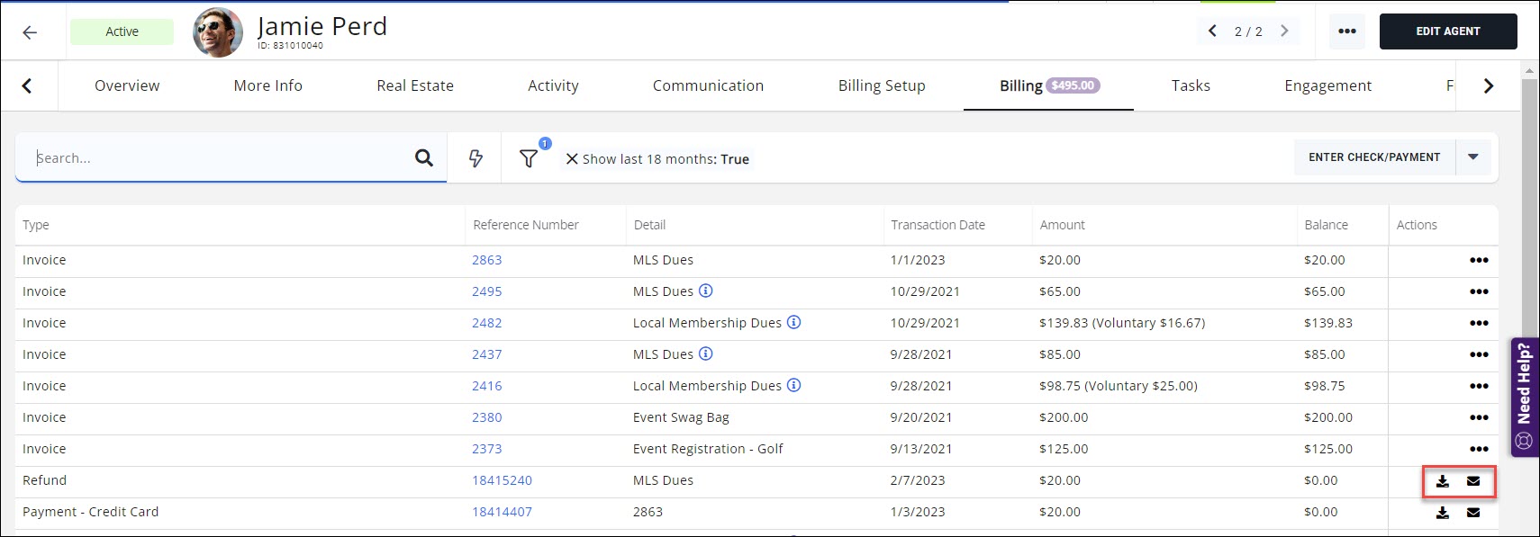 Contact Billing History