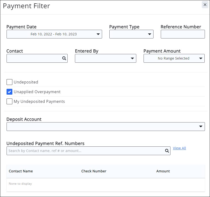 Payment filtering options