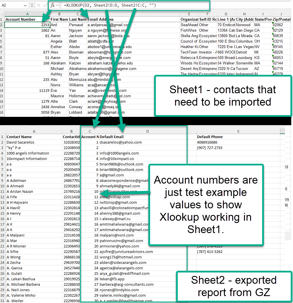 screenshot of two excel spreadsheets