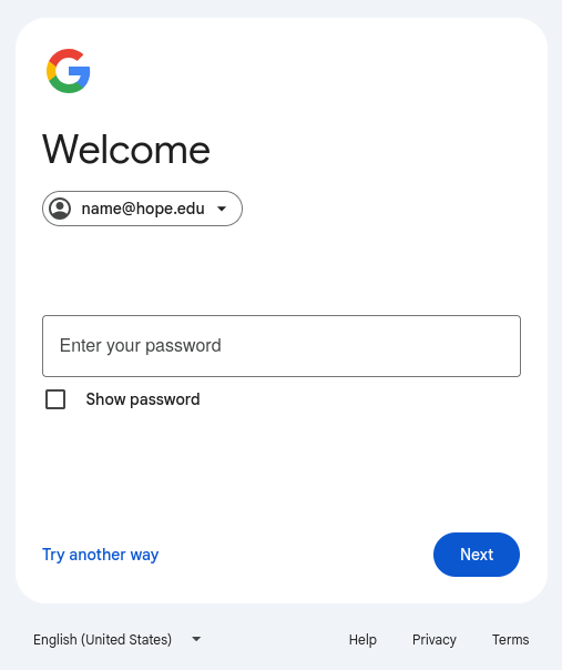 A screenshot of the Google sign-in experience, with an input box that says "Enter your password"