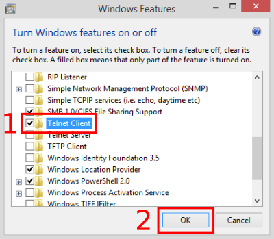 Select 'Telnet Client' from the list, then click 'OK'