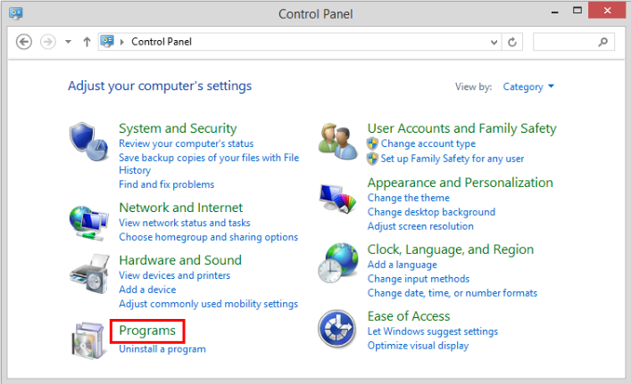 Open 'Control Panel' then click on 'Programs'