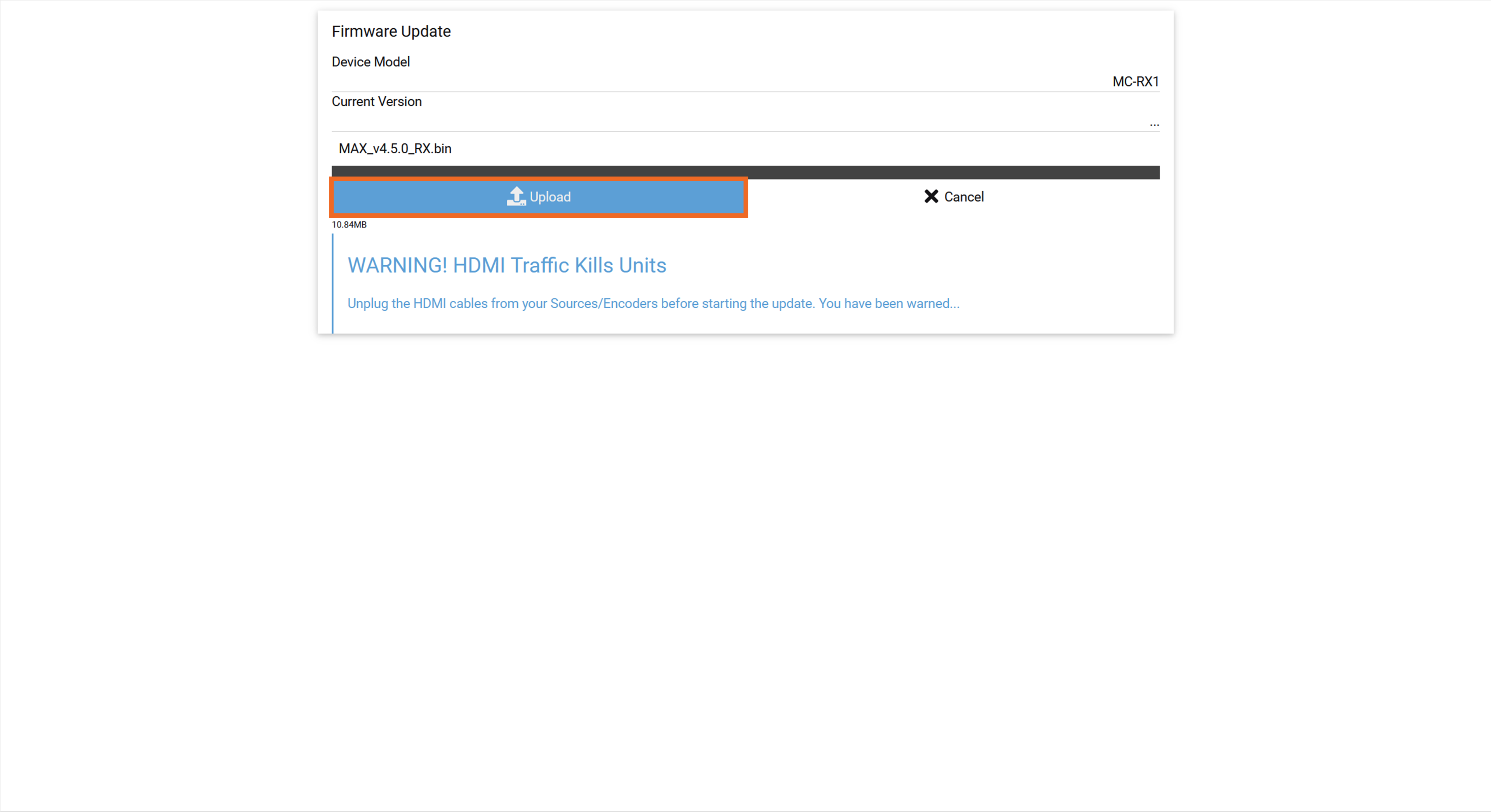Upload firmware button