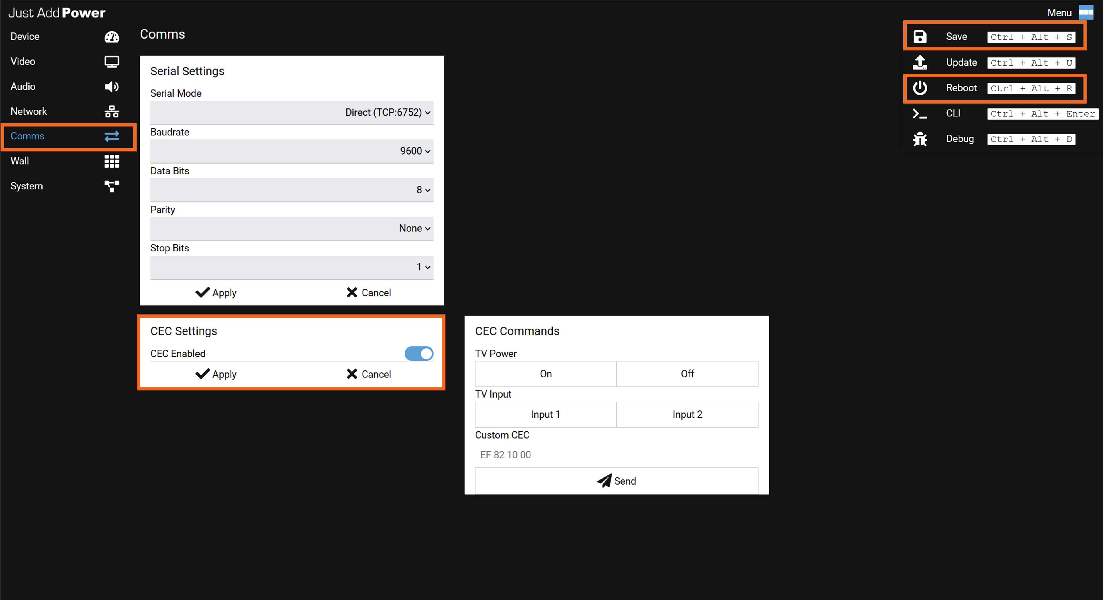 CEC webUI Settings
