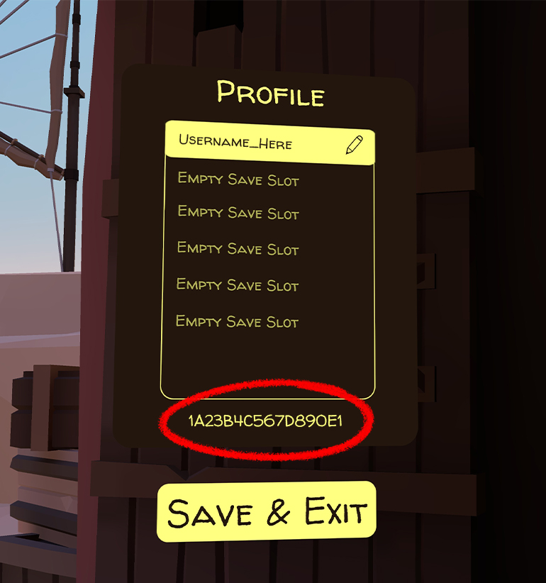 Screenshot of the Walkabout Mini Golf profiles tab, with the Player ID at the bottom of the panel circled in red.