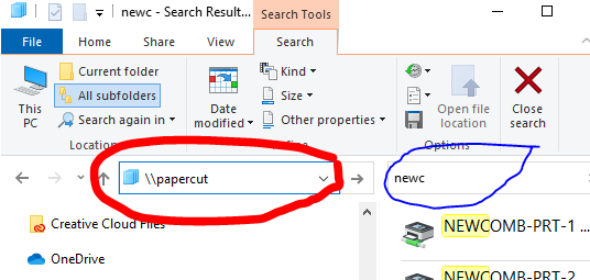 Where to locate your printer in Window's File Explorer.