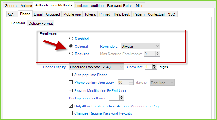 PortalGuard Security Policy - Phone Auth Method Enabled PortalGuard Security Policy - Phone Auth Method Enabled