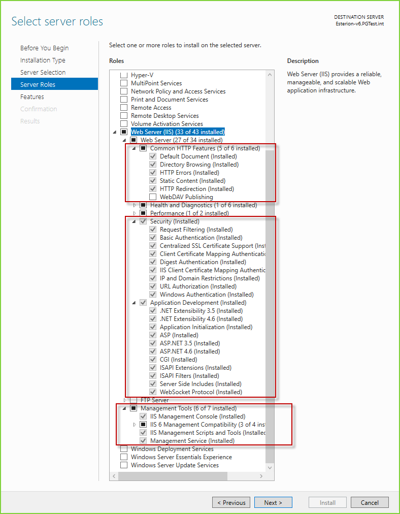 Required IIS Roles - List Required IIS Roles - List