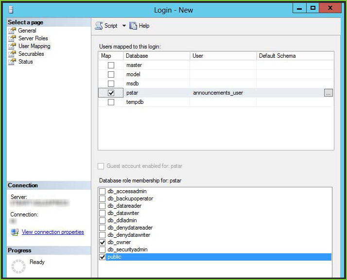 SQL - Announcements User Creation SQL - Announcements User Creation
